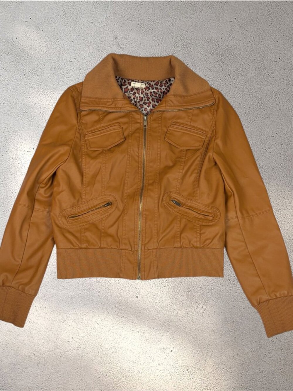 Zenana Outfitters Vegan Leather Moto Bomber Jacket Women’s L Tan Biker Y2K Chic - Picture 3 of 12